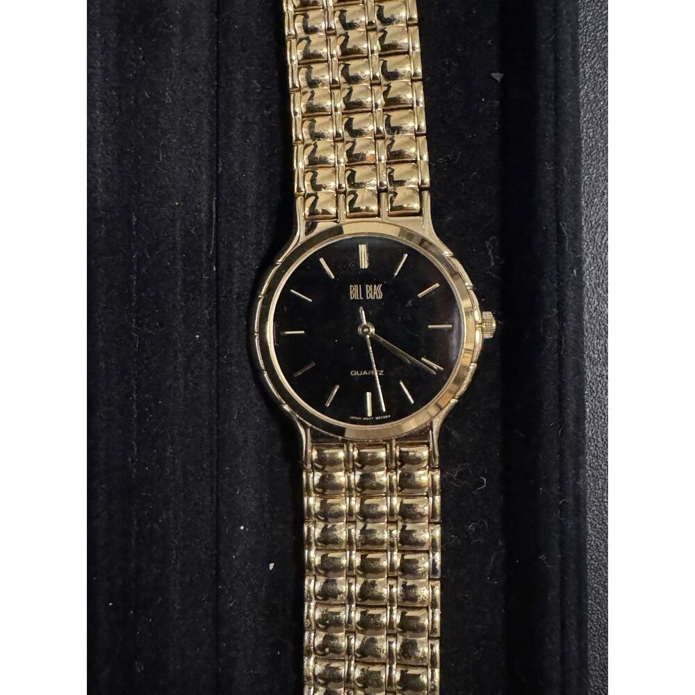 Bill Blass Men's Quartz Watch Gold Band Black Dial- Untested
